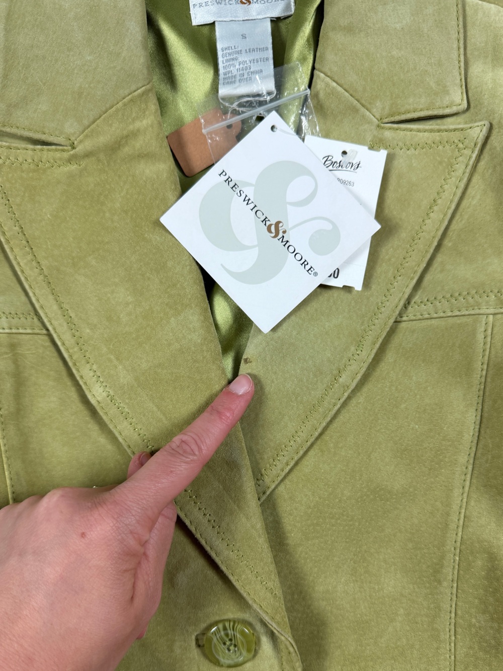 NWT Green Suede Leather Blazer Jacket Women’s S Lightweight Button Front Y2K - Picture 6 of 11